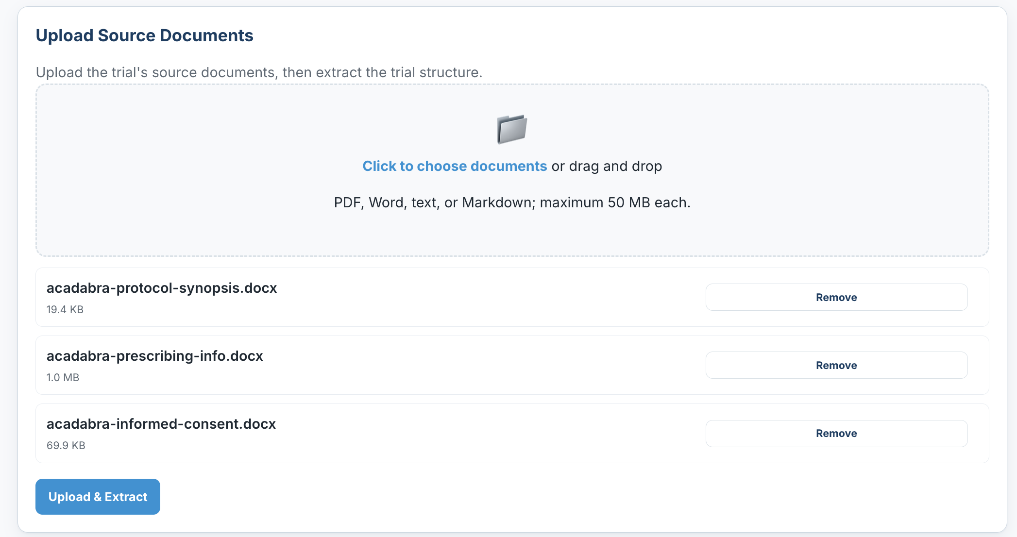 Document list with status labels